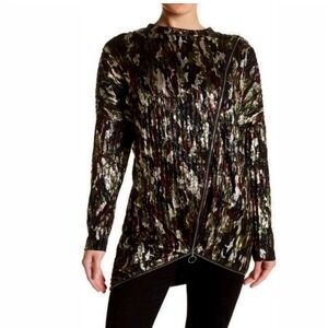 TOV Metallic Zipper Detail Tunic Asymmetrical Top 42 Large Y2K Whimsigoth